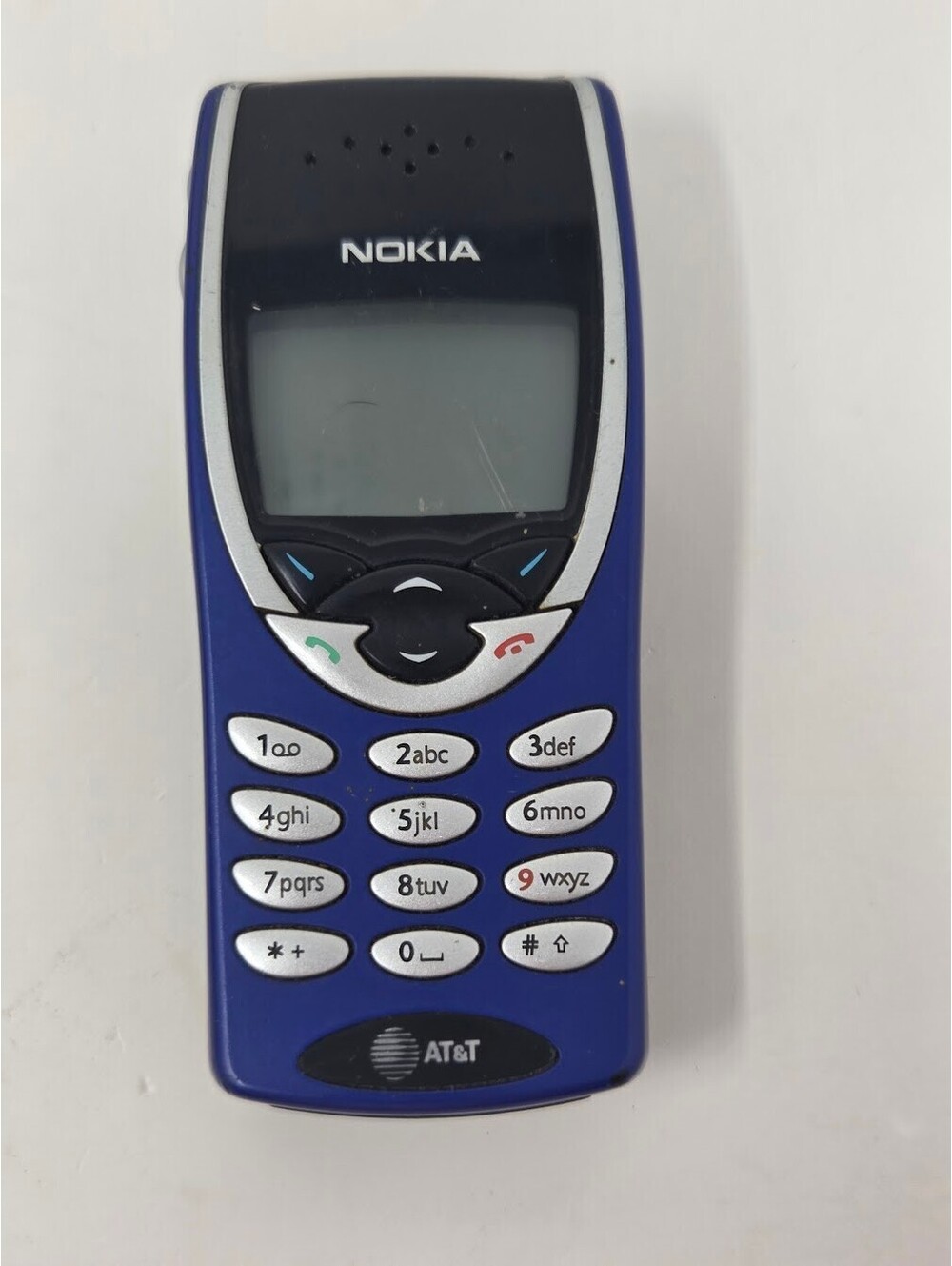Nokia AT&T Blue Candybar Cell Phone Physical Keypad Vintage Digital Model